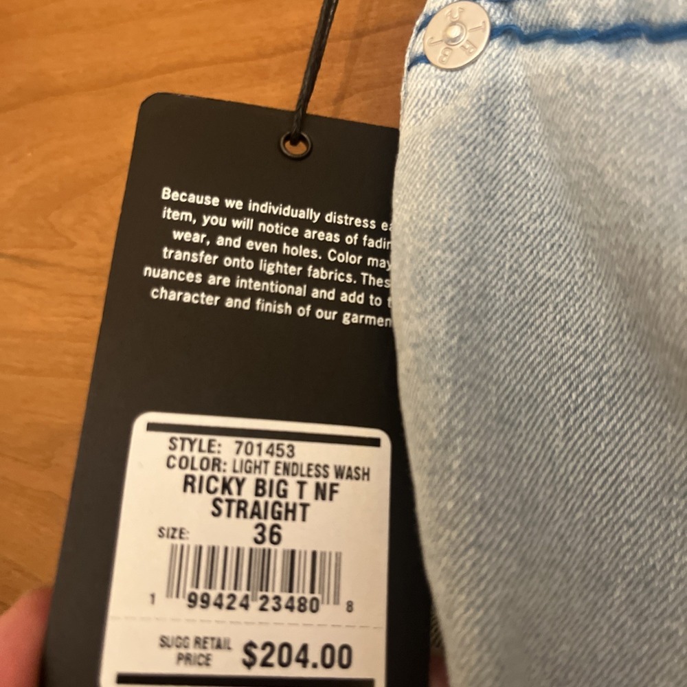 TRUE RELIGION 36x34 Ricky Big T Jeans Mens Light Wash Straight 701453 NWT - Picture 3 of 11